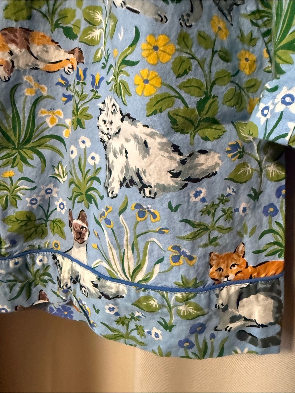Women’s Printfresh Blue Cat Kitty Cropped Cotton Pajama Set - Picture 3 of 5
